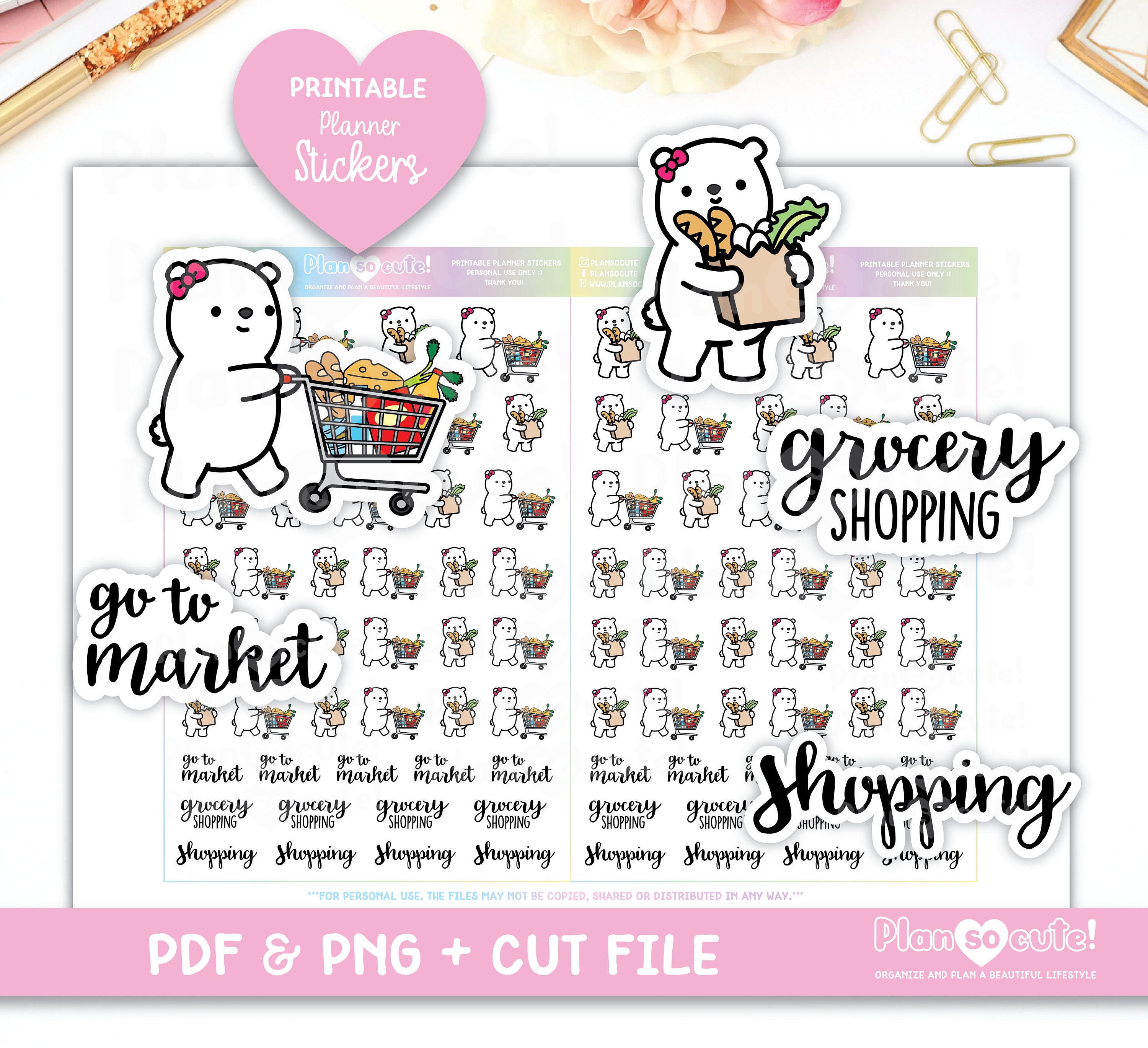 Grocery Shopping Printable Planner Stickers, Go to Market Stickers ...