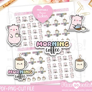 Lencho Morning Coffee Stickers, Coffee Stickers, Printable Planner Stickers, Bullet Journal Stickers
