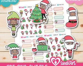 Emily loves Christmas, Dark skin, Printable Stickers, Planner Stickers, Cricut and Silhouette Files, personal use