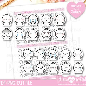Tiny Puppet Emoji Set 1, Printable Planner Stickers, Bullet Journal Stickers