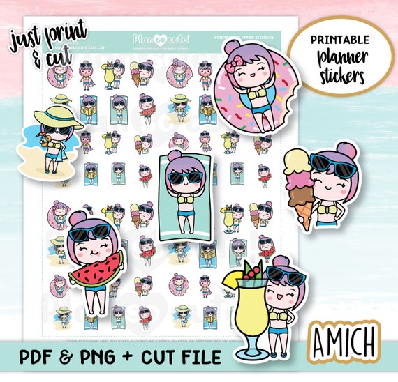 Summer Printable, Printable Planner Stickers, Hobonichi printable, Doodle Stickers, Bullet Journal Stickers, Erin Condren stickers