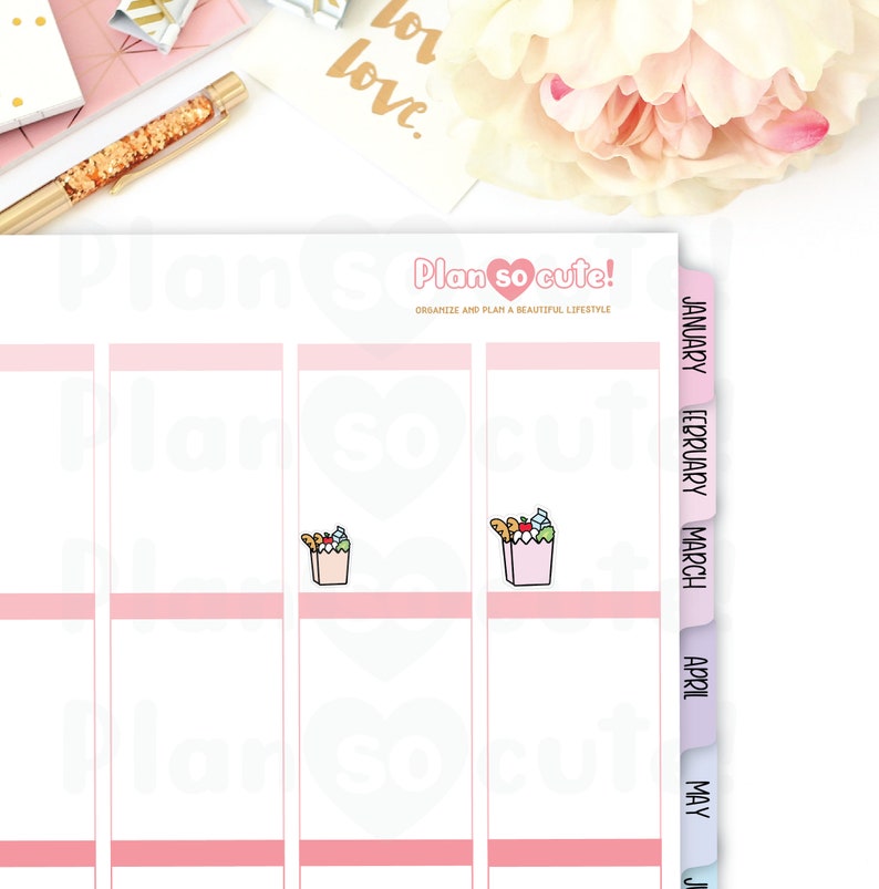 Grocery Bag, Grocery Shopping, Printable Planner Stickers - Etsy