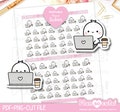 Tiny Puppet Working on Laptop Stickers, Printable Planner Stickers, Bullet Journal Stickers