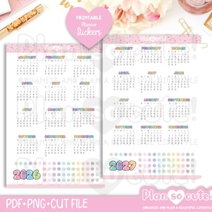 Calendar 2026- 2027, Printable Planner Stickers, Monday start image 2