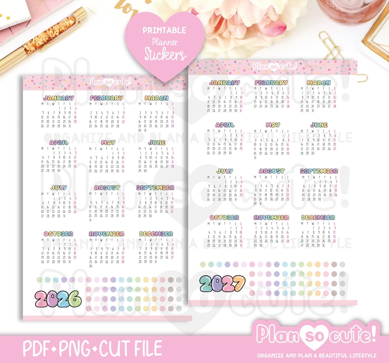 Calendar 2026- 2027, Printable Planner Stickers, Monday start image 2