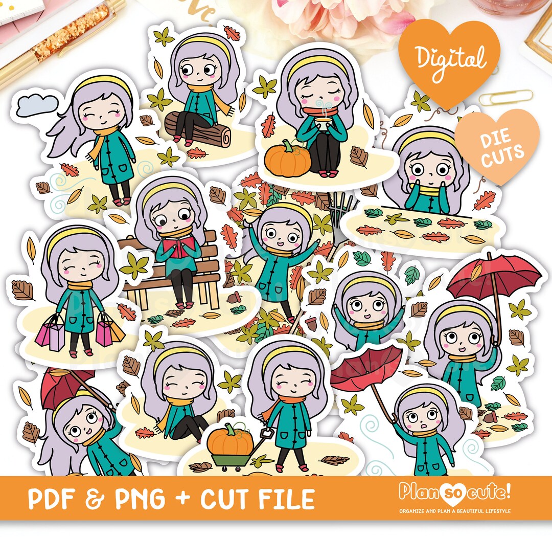 Autumn Fall Printable Die Cuts, Digital Die Cuts, Emily Light Skin