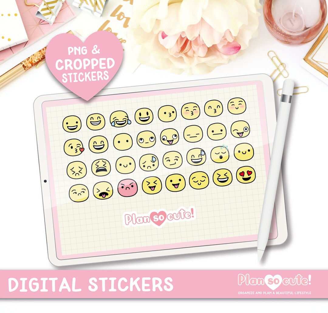 Doodle Emojis Digital Stickers, Goodnotes Stickers, Emoji Icons, Kawaii