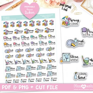 Voorjaarsschoonmaak, schoonmaaktijd, afdrukbare plannerstickers