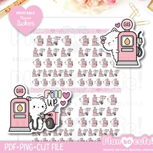 Katy Katy fills up with gas, Printable Planner Stickers, Bullet Journal Stickers, Erin Condren Stickers