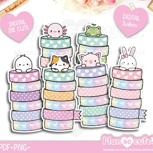 Washi Stack Stanzschnitte, süße Washi Lesezeichen, digitale Aufkleber.