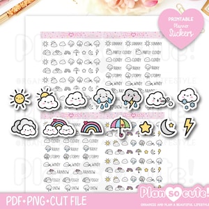 Autocollants d'icônes météo, autocollants imprimables pour agenda, autocollants pour Bullet Journal, autocollants Erin Condren