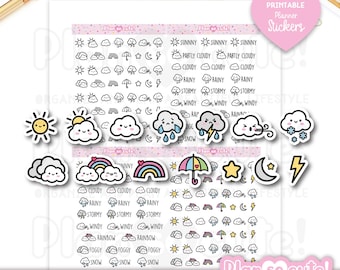 Weather Icon Stickers, Printable Planner Stickers, Bullet Journal Stickers, Erin Condren Stickers
