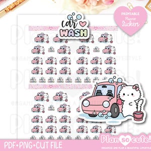Autocollants Katy Car Wash, autocollants imprimables pour agenda, autocollants Bullet Journal, autocollants Erin Condren