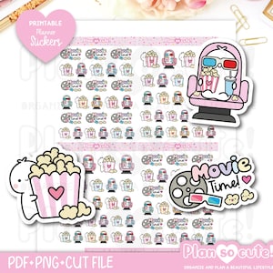 Tiny Puppet Movie Time, Printable Planner Stickers, Bullet Journal Stickers, Erin Condren Stickers