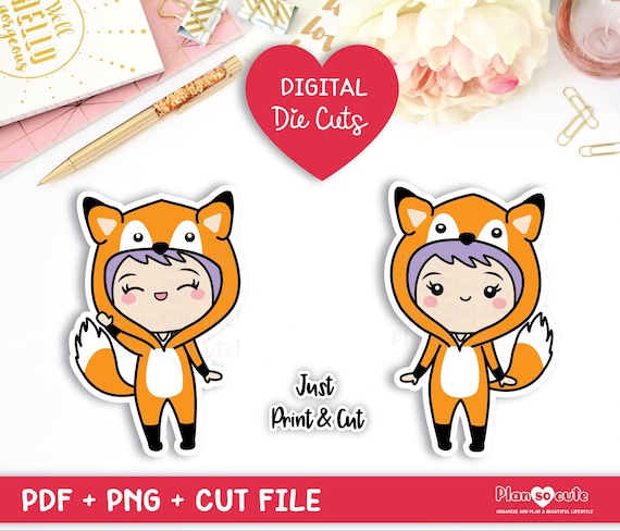 Chibi Girl Fox Onesie Clear Skin Printable Die Cut Bullet