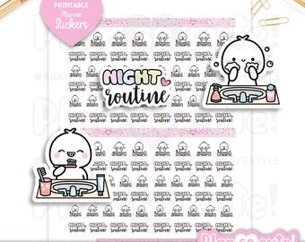 Tiny Puppet Night Routine Stickers, Printable Planner Stickers, Bullet Journal Stickers
