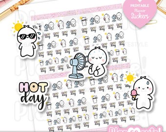 Kleine poppetjes stickers voor warme dagen, printbare plannerstickers, bullet journal stickers, printbare stickers