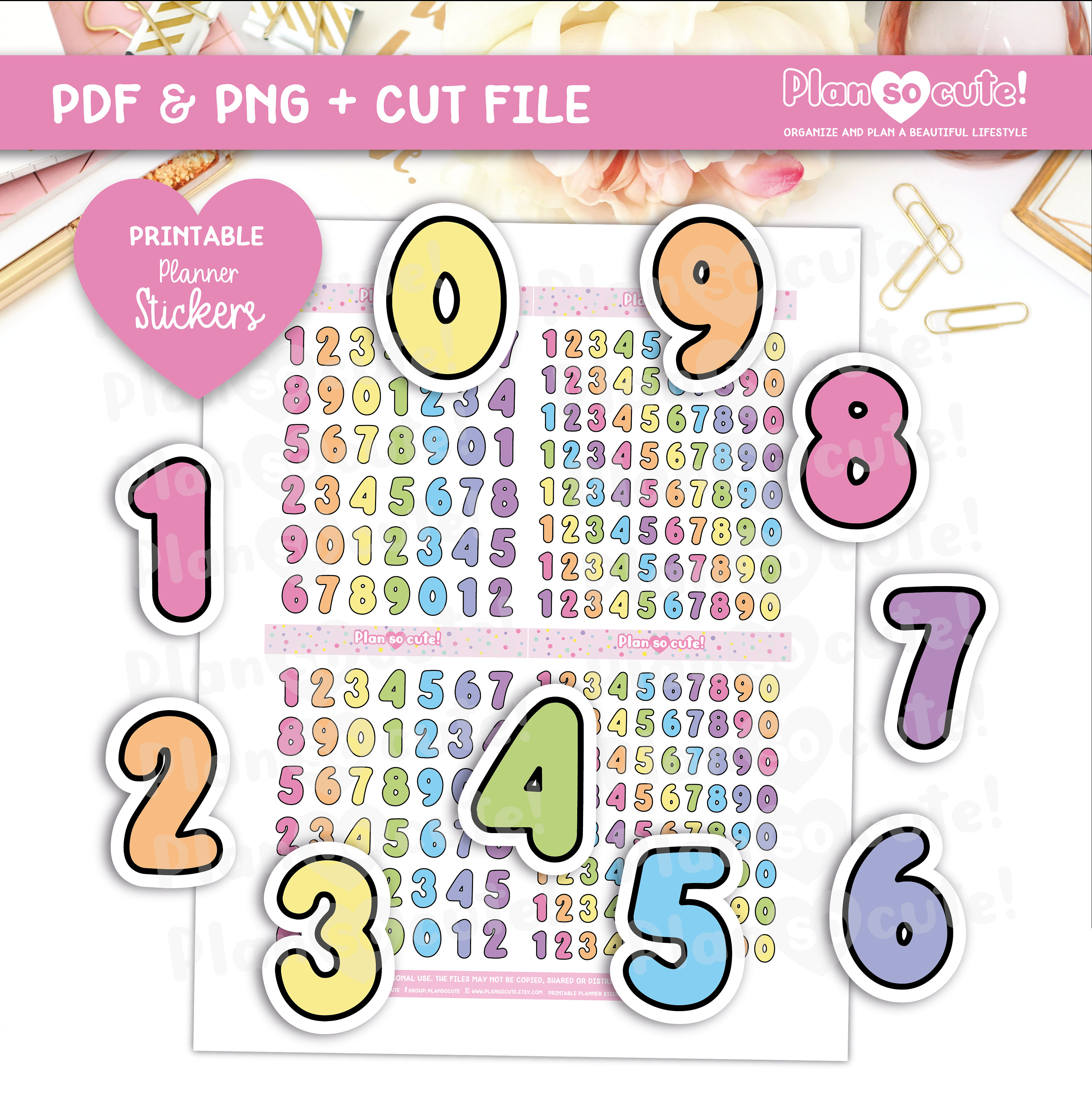 Fluffy Numbers Printable Planner Stickers Cricut and Etsy UK