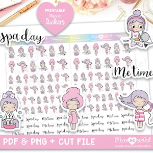 Autocollants de planificateur imprimables Me time, autocollants de jour de spa, fichiers Cricut et Silhouette, autocollants Bullet Journal, Hobonichi, Erin Condren