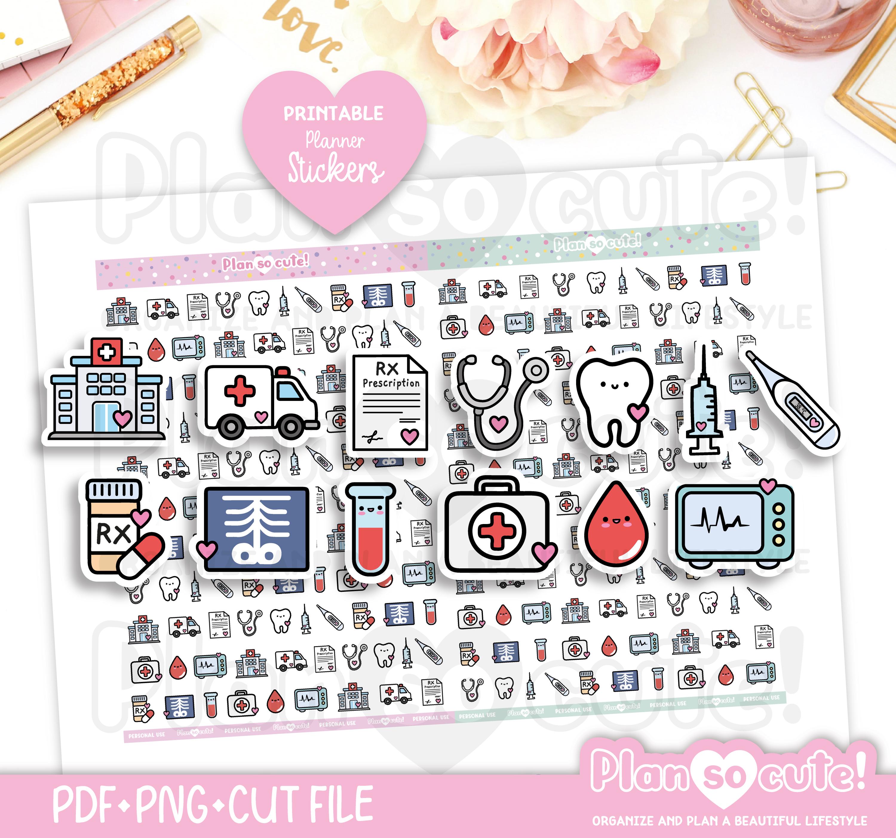 Medical Care Icons Stickers, Printable Planner Stickers, Bullet Journal ...
