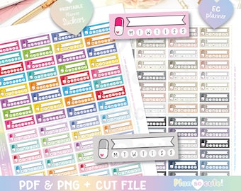 Medicine Weekly Tracker, Printable Planner Stickers