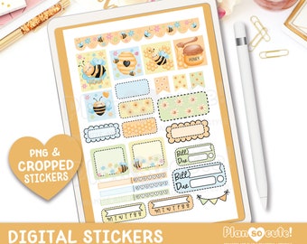 Cute Watercolor Bees, digital stickers, GoodNotes Stickers, kawaii, precopped PNG