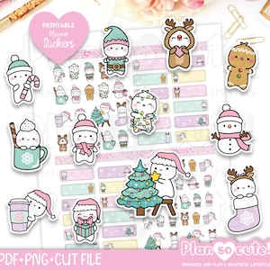 Natal de fantoches minúsculos, adesivos de planejador para impressão de inverno, adesivos de feliz Natal, adesivos de diário com marcadores