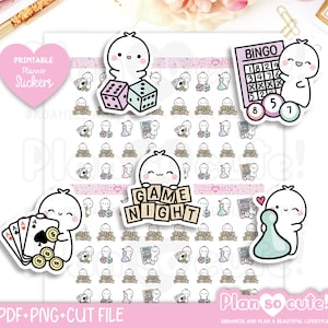 Tiny Puppet Game Night, Printable Planner Stickers, Bullet Journal Stickers