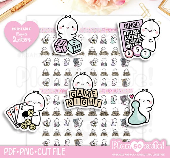 Tiny Puppet Game Night, Printable Planner Stickers, Bullet Journal Stickers
