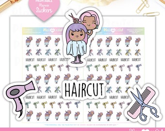Haircut, hair appointment Printable, Sachi, Printable Planner Stickers, Doodle Stickers, Bullet Journal Stickers