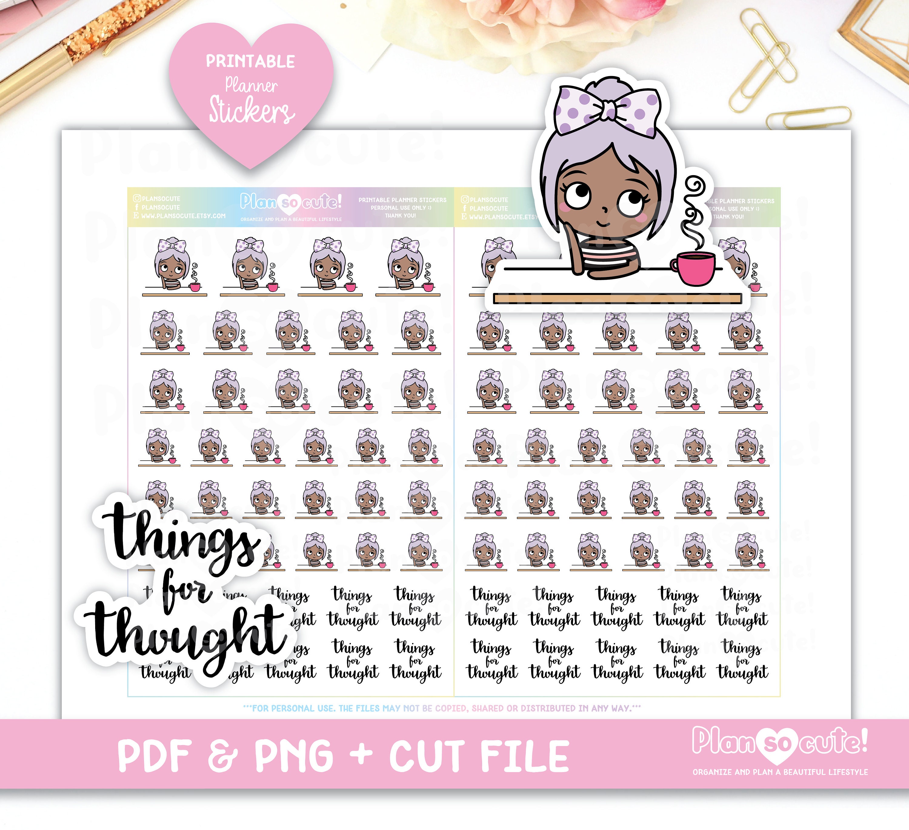 Spa Day Printable Planner Stickers Dark Skin Silhouette and Cricut File Emily Me Time