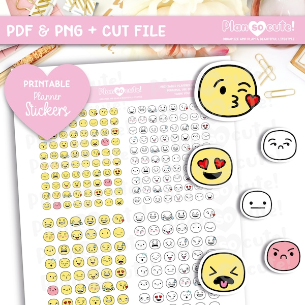 Doodle Emojis, Printable Planner Stickers, Cricut and Silhouette files