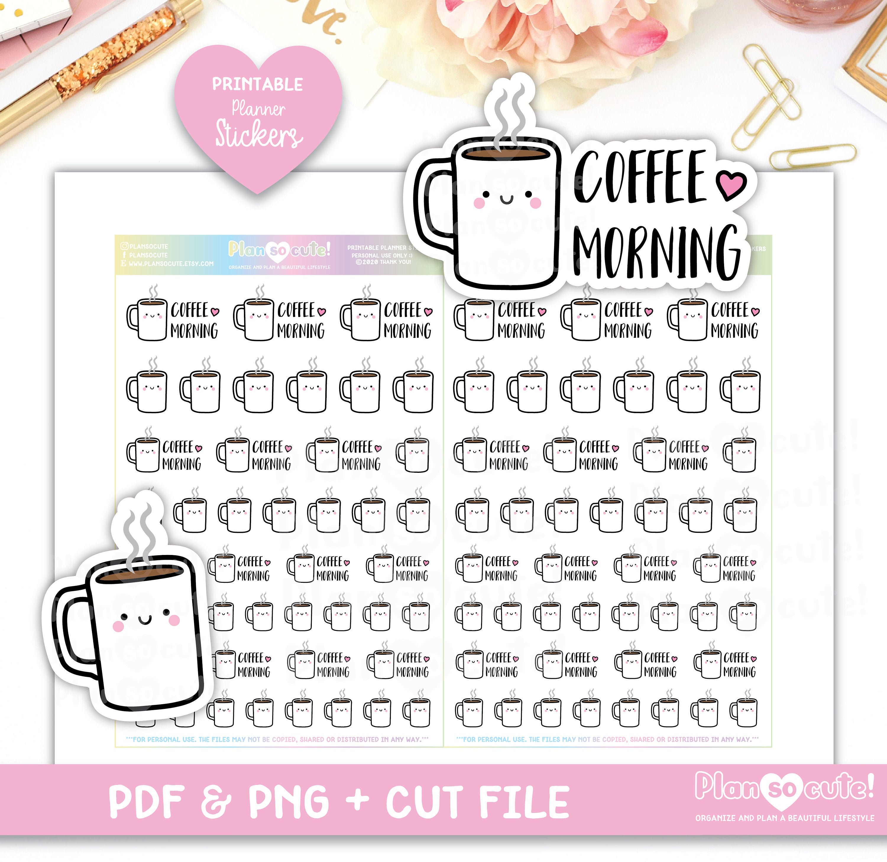Kawaii Coffee Morning Printable Planner Stickers Coffee - Etsy