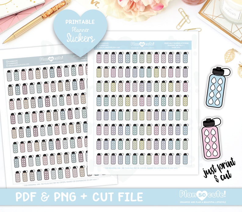 Doodle Water Bottle Hydrate Printable Planner Stickers - Etsy