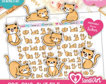 Orange Kitty, Cat Planner Stickers, Printable Planner Stickers, Doodle Stickers