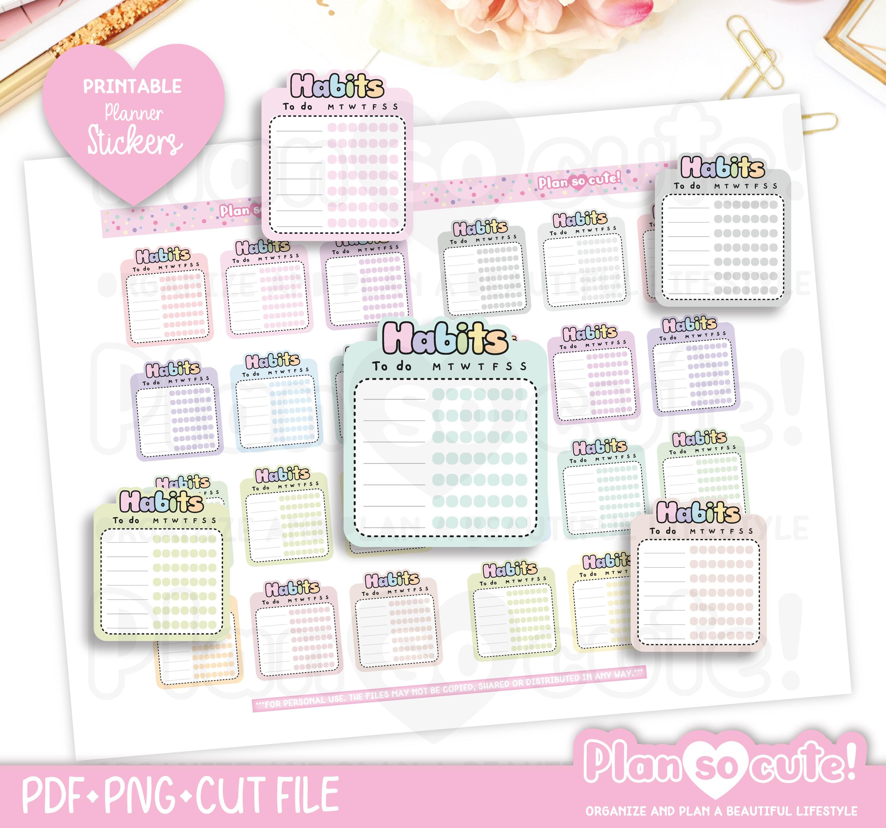 Weekly Habits Stickers, Printable Planner Stickers, Bullet Journal Stickers