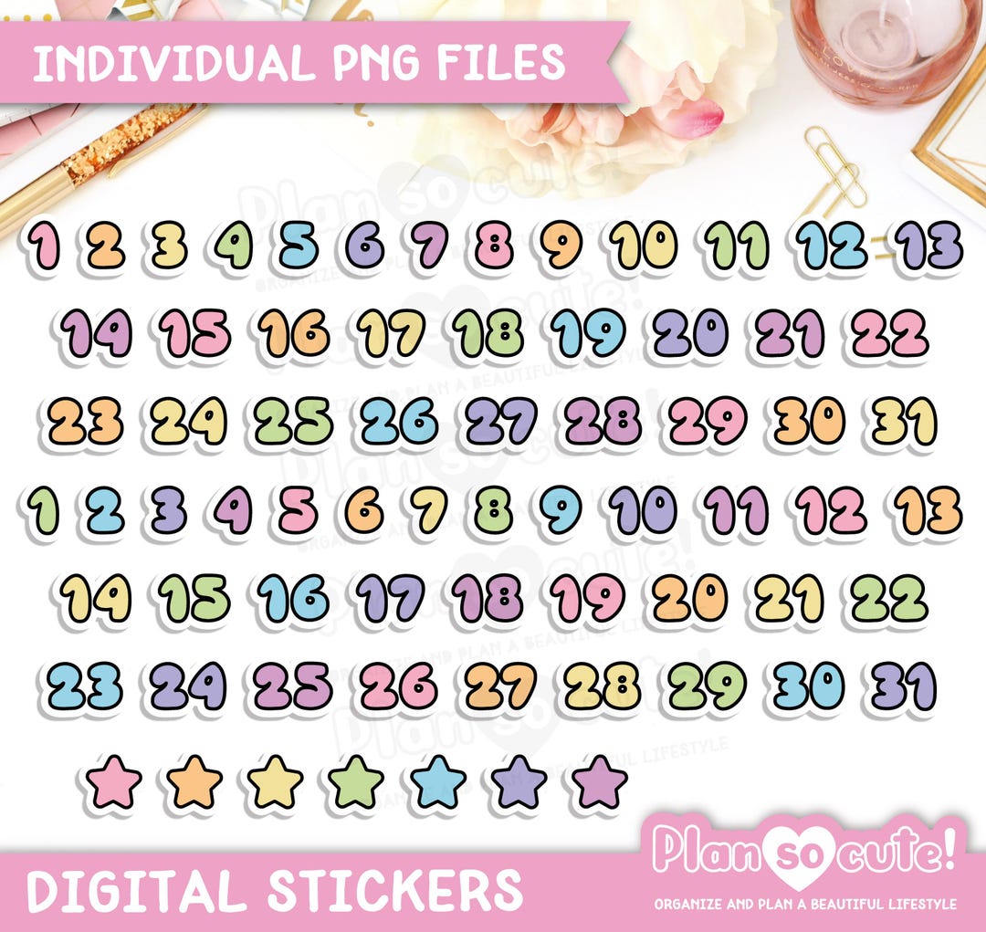 Fluffy Numbers Digital Stickers, Individual PNG Stickers, Digital ...