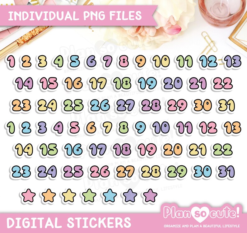 Number Sticker Invidual Fluffy Numbers Digital Stickers, Individual PNG Stickers, Digital ...