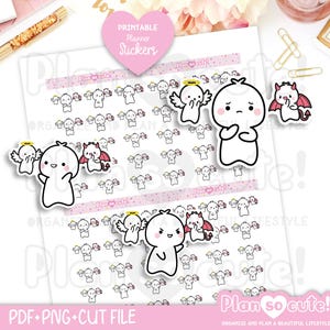 Tiny Puppet Moral dilemma, undecided, good and evil Stickers, Printable Planner Stickers, Bullet Journal Stickers, Printable PRINTABLE