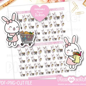 Conny Grocery Shopping Stickers, Printable Planner Stickers, Bullet Journal Stickers