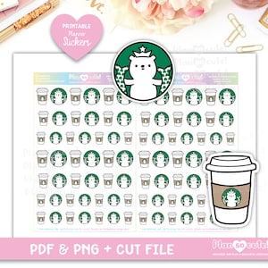 Starbear Coffee Printable Planner Stickers, Coffee Stickers, Coffee to go, Hot Coffee, Personal use only.