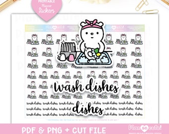 Wash Dishes Printable Planner Stickers, Bear Stickers