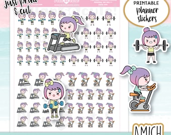 Work out Printable, Printable Planner Stickers, Doodle Stickers, Cricut and Silhouette files, Bullet Journal Stickers, Erin Condren stickers