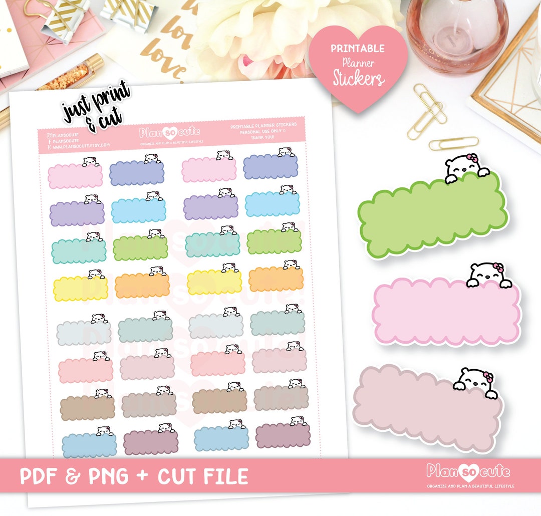 Doodle Scallop Quarter Boxes, Peeking Bears, Printable Planner Stickers ...
