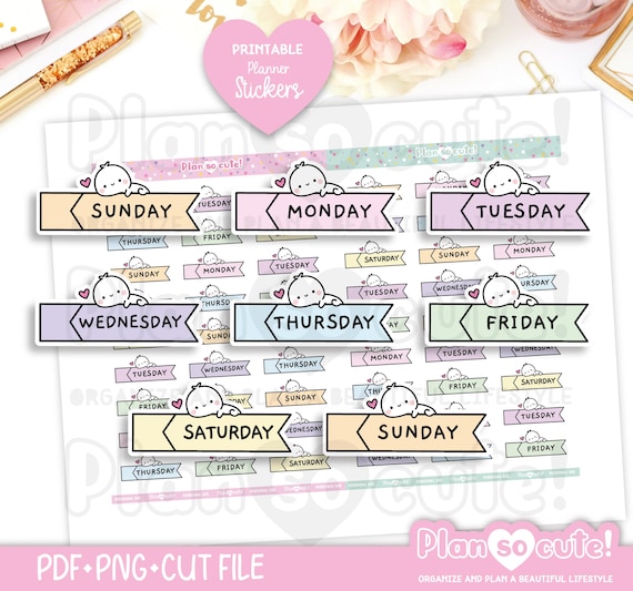 Hobonichi Cousin Date Cover stickers, Tiny Puppet Stickers, Date cover Printable Planner Stickers