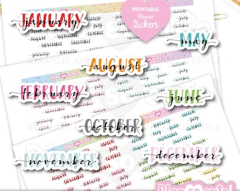 Months Script, Printable Planner Stickers