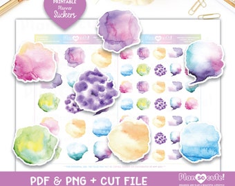 Watercolor Stains, Printable Planner Stickers, Cricut and Silhouette files, Bullet Journal Stickers, Fits any Planner or Bullet Journal