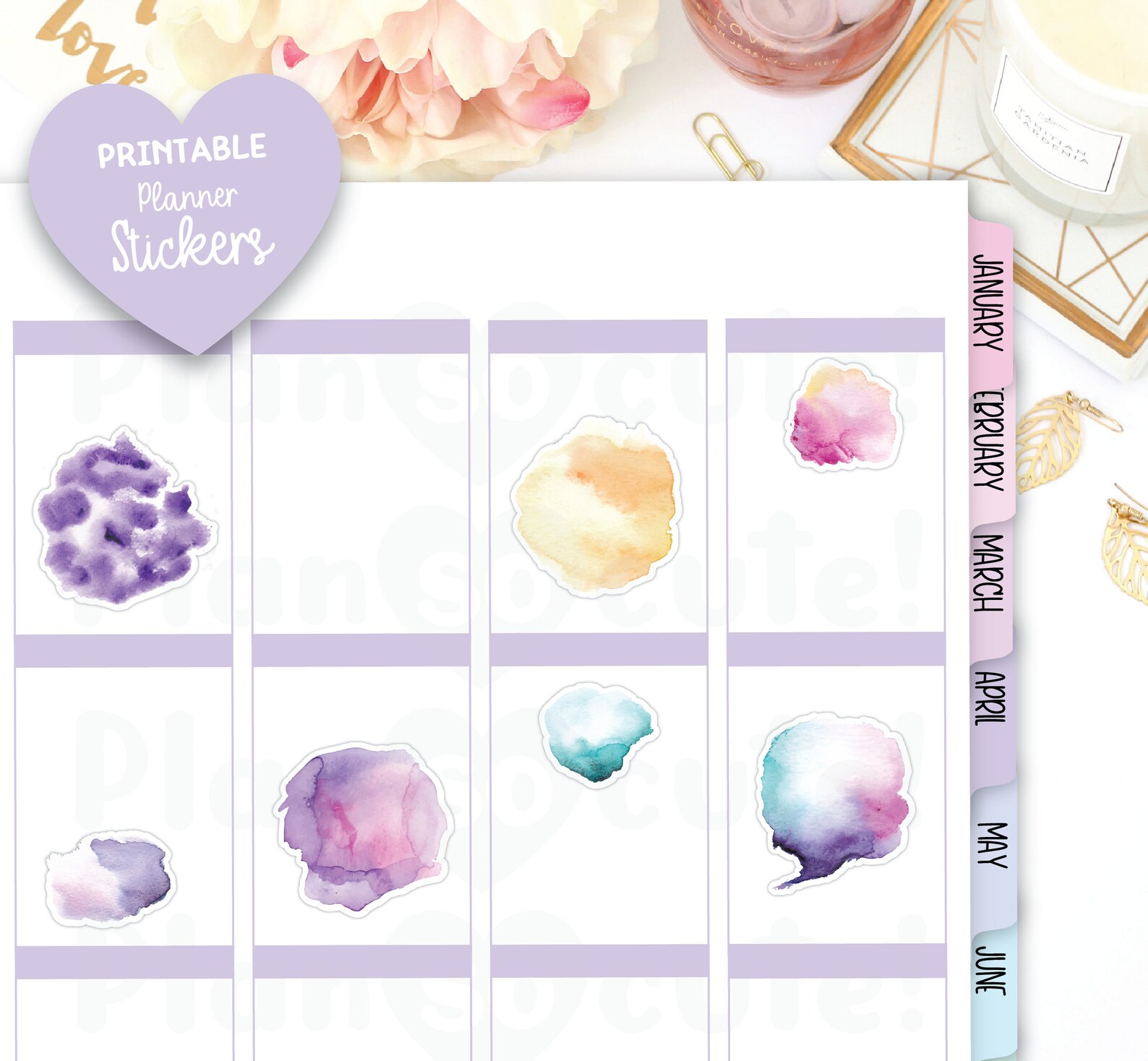 Watercolor Stains Printable Planner Stickers Cricut and - Etsy