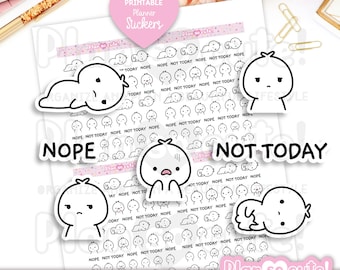 Kleine Puppe – Nicht heute! – Nein-Sticker, Emoji-Sticker, druckbare Planer-Sticker, Bullet-Journal-Sticker