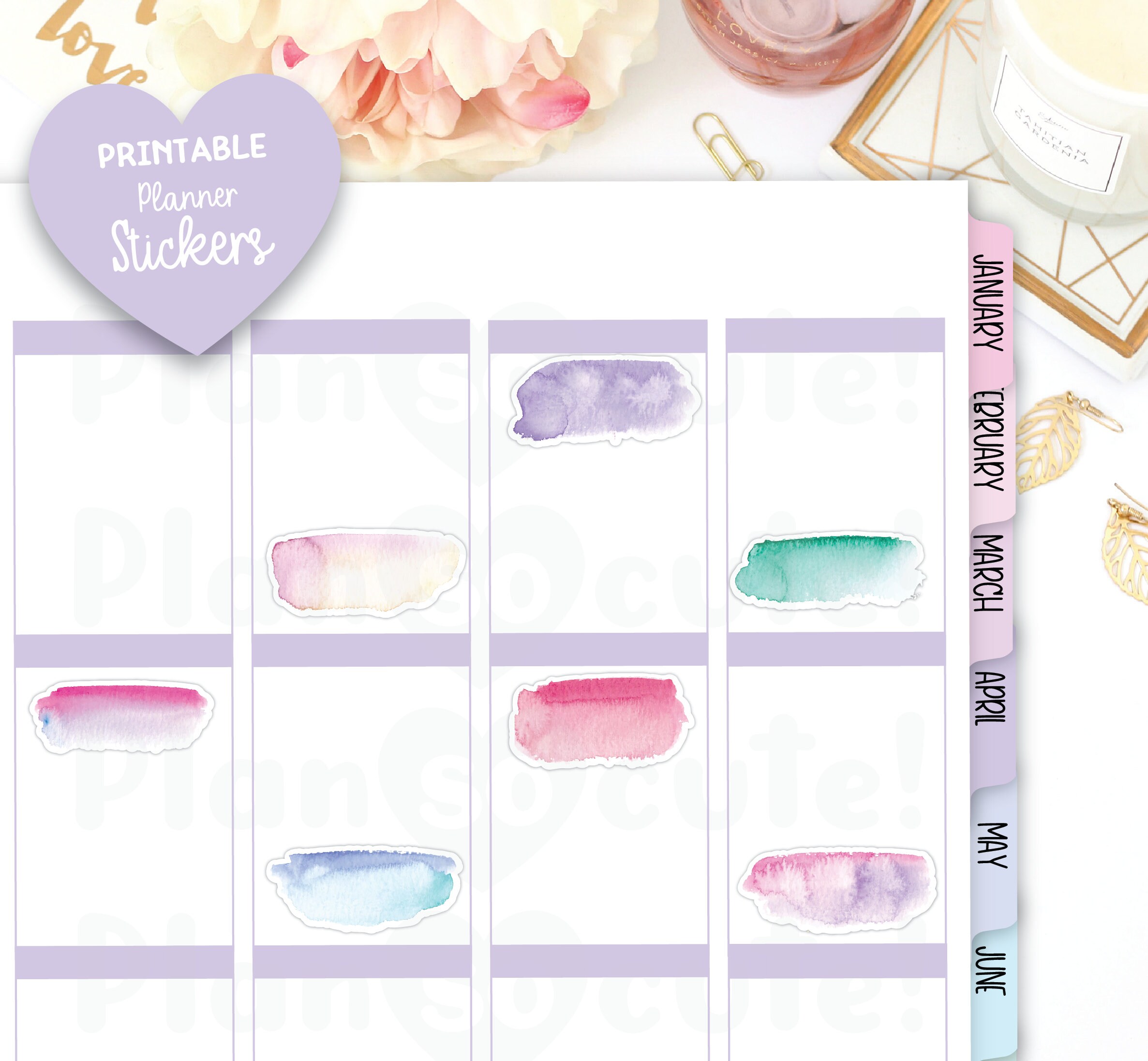 Watercolor Strokes Printable Planner Stickers Cricut and - Etsy